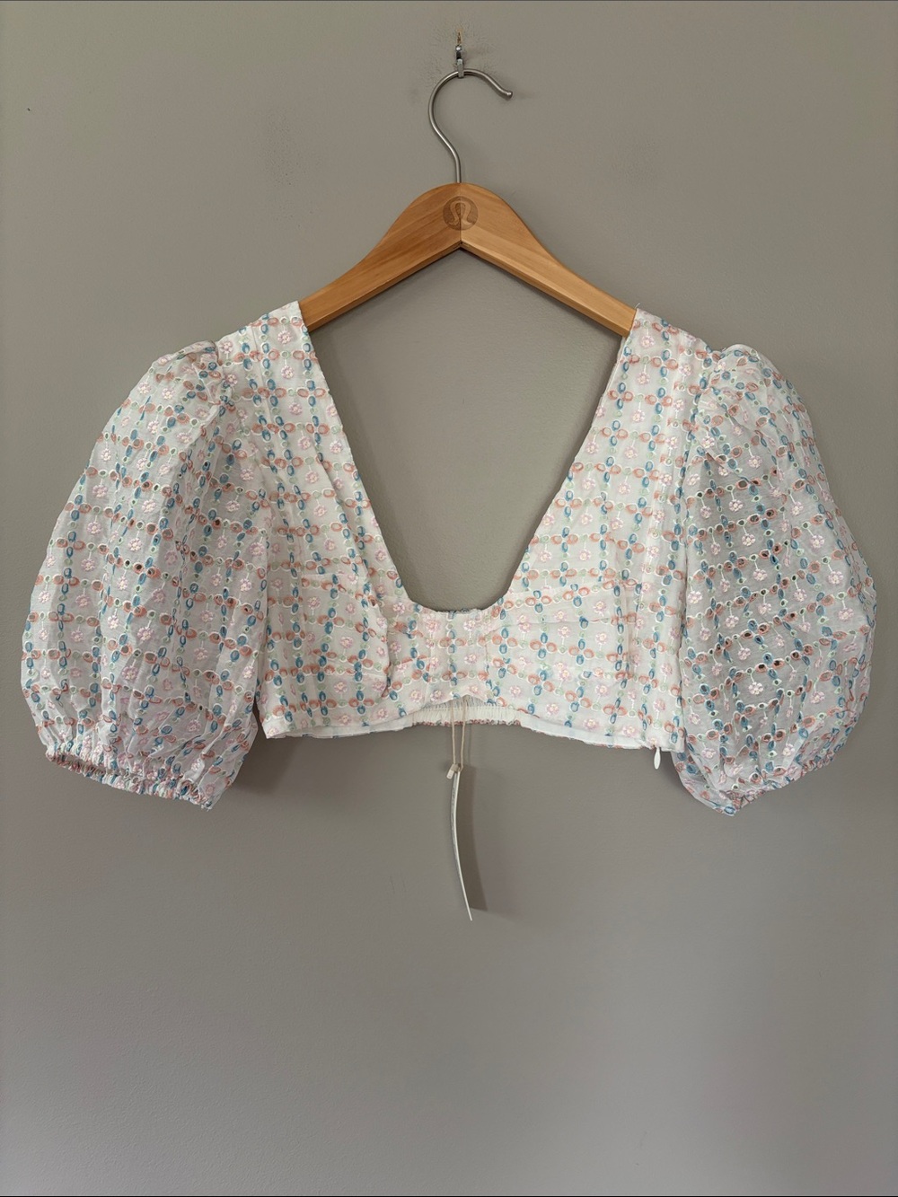 For Love & Lemons Denise Puff Sleeve Eyelet Floral Crop Top Small Cottagecore
